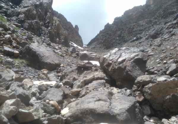 Photo of Looking up scree and boulder gulley