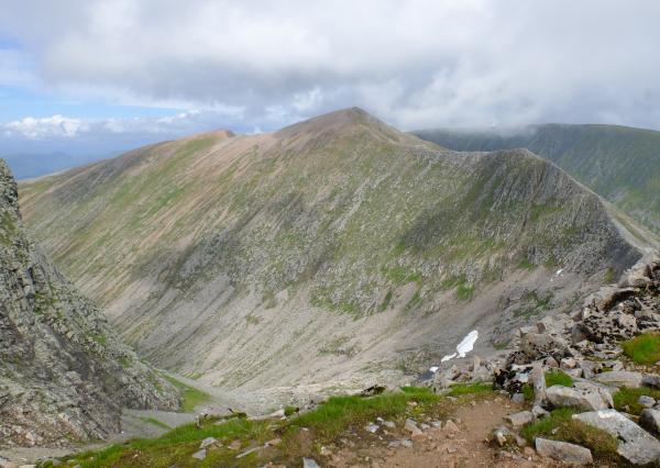 Photo of Carn Mor Dearg in centre, Carn Dearg Meadhonach to left, taken from CMD cairn