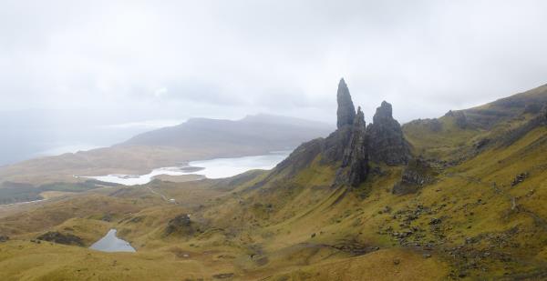 Photo of Old Man of Storr with Loch Leathan behind