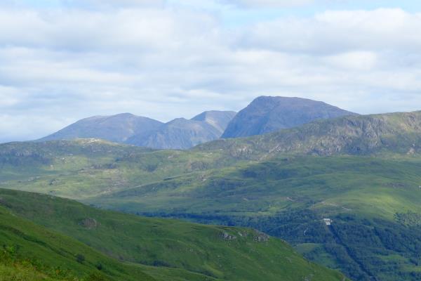 Photo of Buachaille Etive Mor on right and Glen Coe ski hills to left, pipeline intake lower right