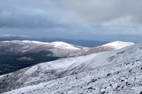 Photo of Creagan Gorm in centre with Meall a' Bhuachaille just showing on right